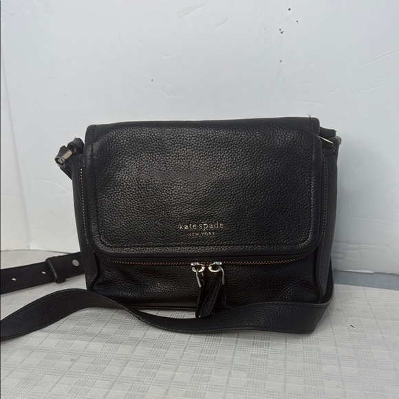 KATE SPADE Zip Flap Jackson Leather Crossbody Bag Black - Picture 1 of 11